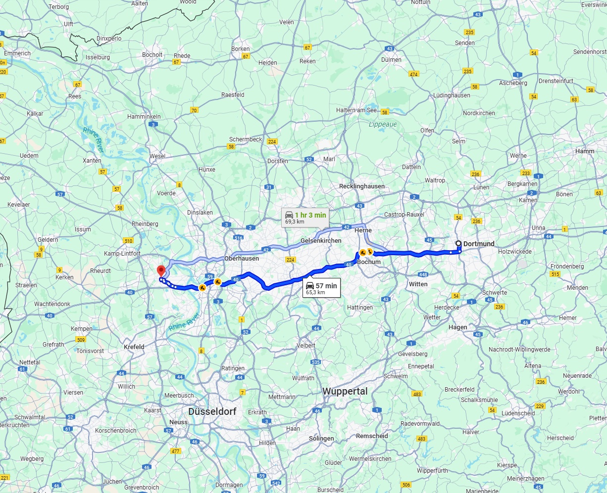 Anreise von Dortmund Zu Moers Über via A40