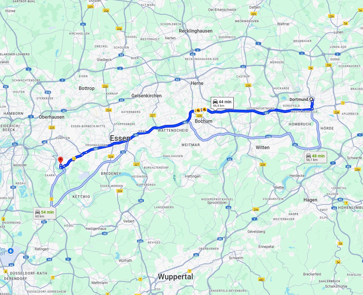 Anreise von Dortmund Zu Mülheim an der Ruhr Über via A40
