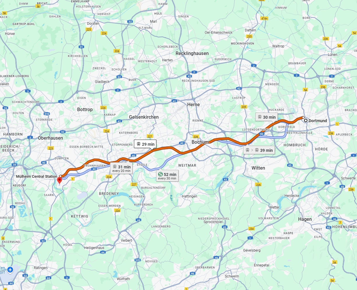 Anreise von Dortmund Zu Mülheim an der Ruhr Über 