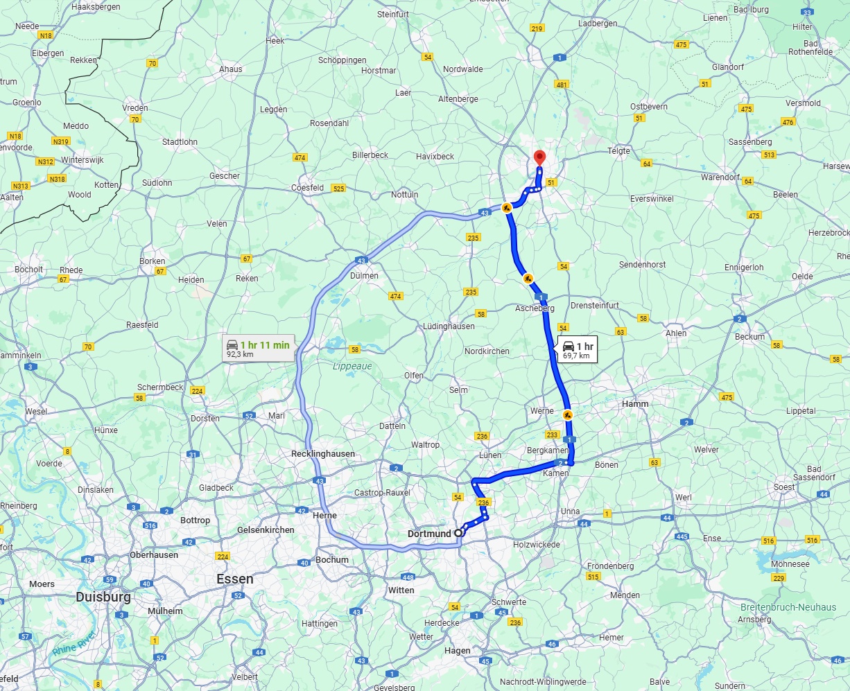 Anreise von Dortmund Zu Münster Über via A1