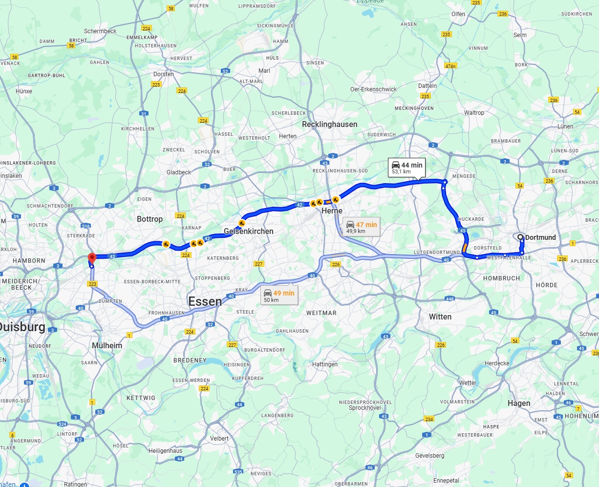 Anreise von Dortmund Zu Oberhausen Über via A42