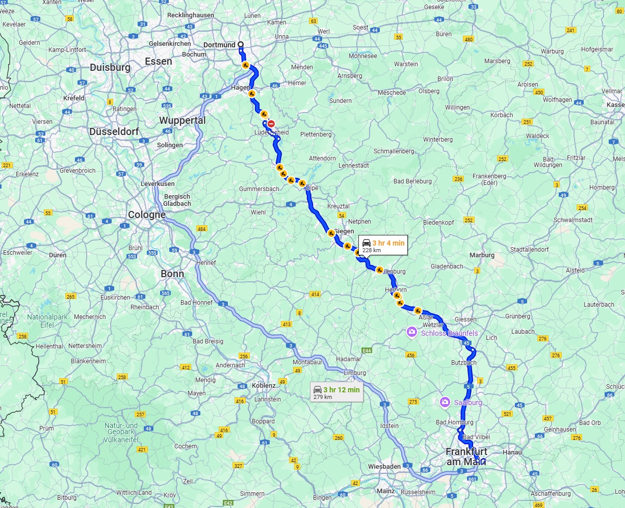 Anreise von Dortmund Zu Offenbach am Main Über via A45