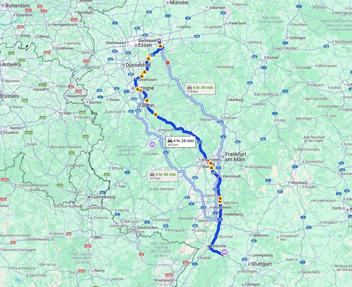 Anreise von Dortmund Zu Pforzheim Über via A3 and A5