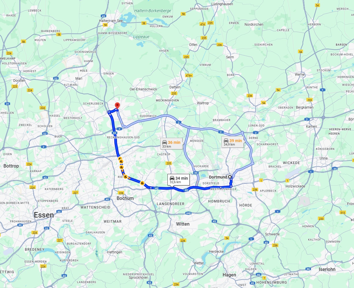 Anreise von Dortmund Zu Recklinghausen Über via A40 and A43