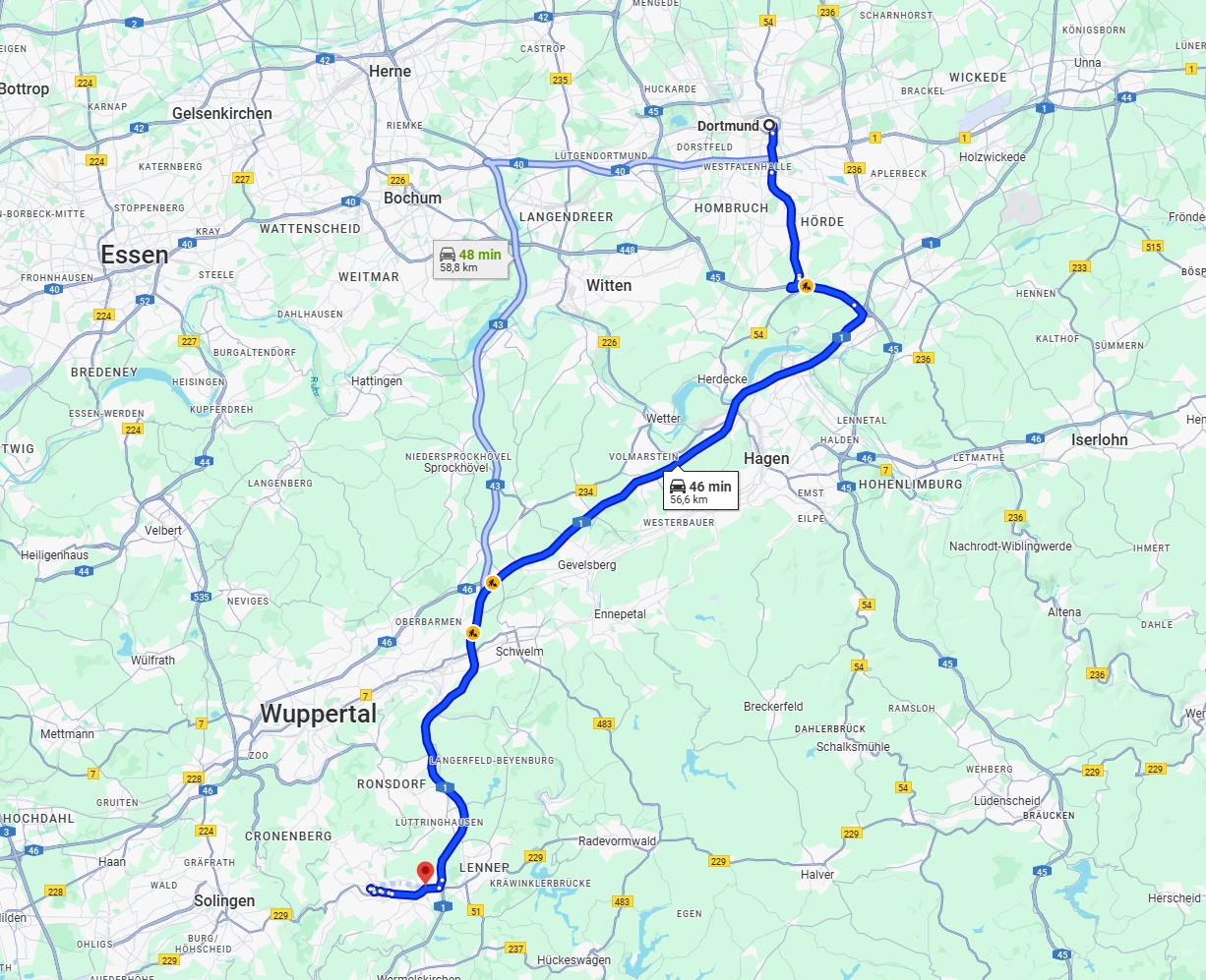 Anreise von Dortmund Zu Remscheid Über via A1