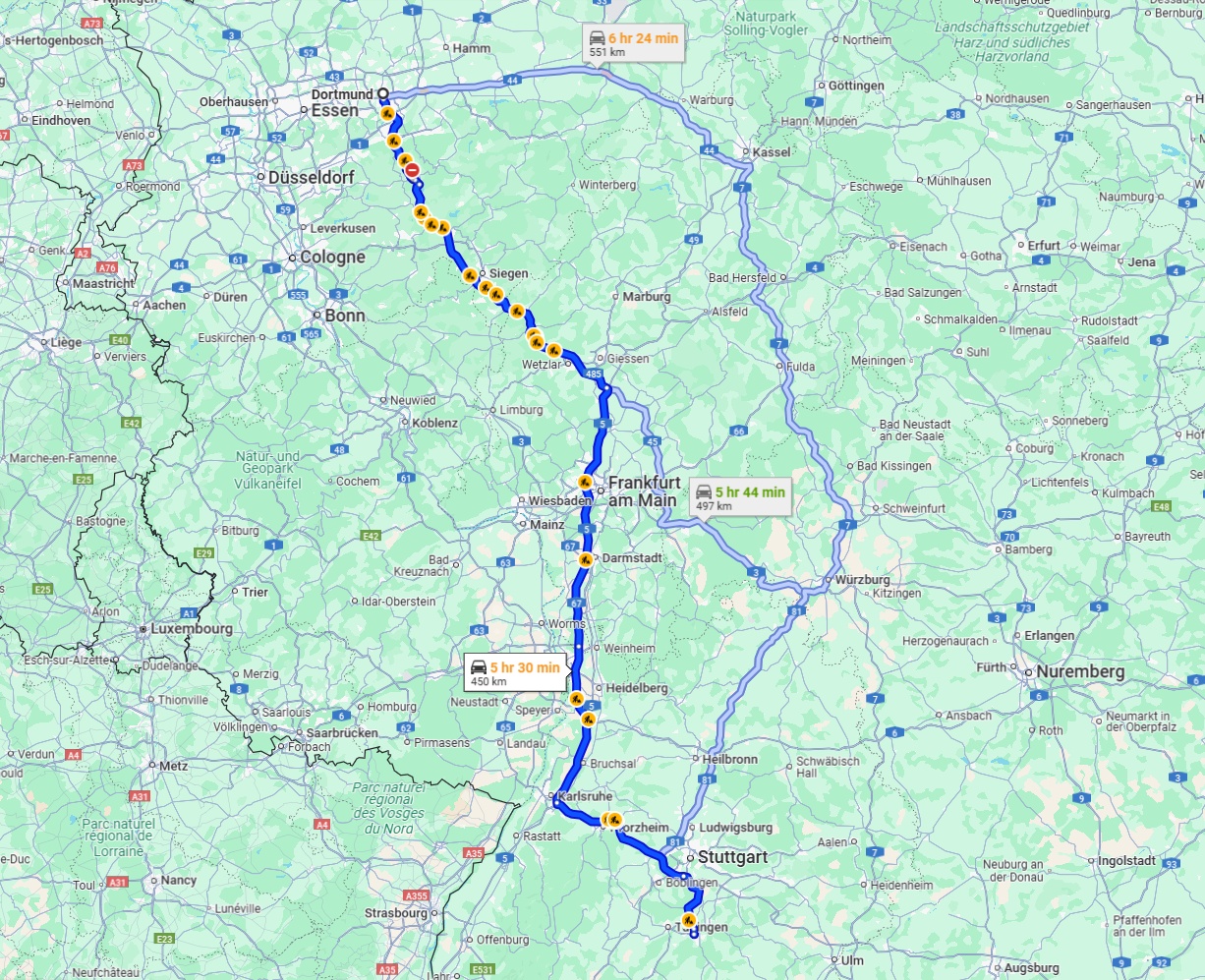 Anreise von Dortmund Zu Reutlingen Über via A45