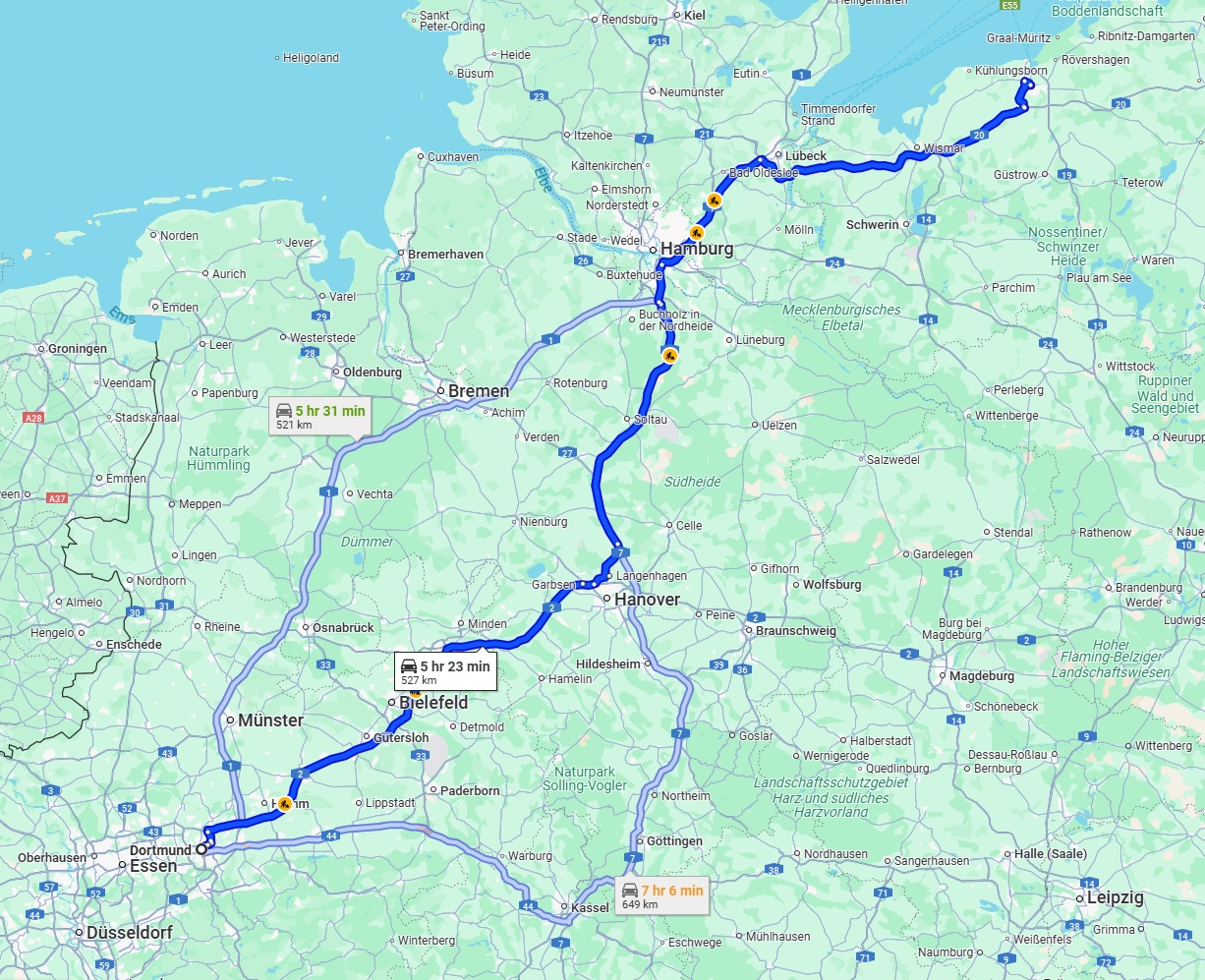 Anreise von Dortmund Zu Rostock Über via A2