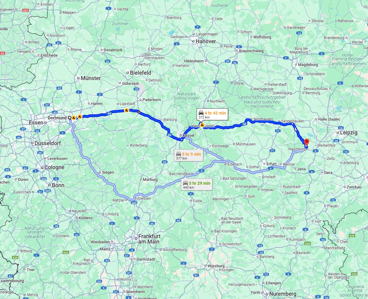 Anreise von Dortmund Zu Saale Über via A44 and A38
