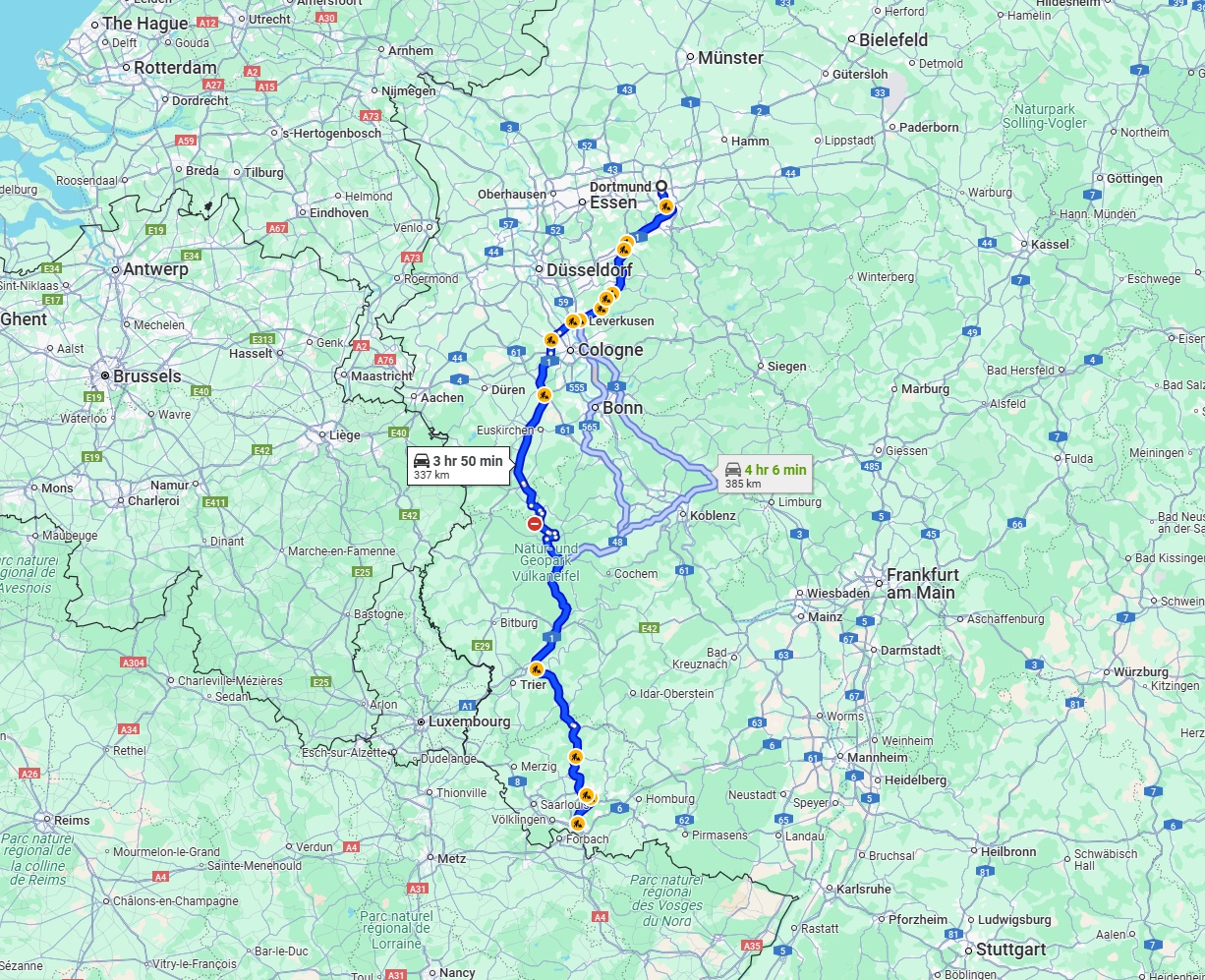 Anreise von Dortmund Zu Saarbrücken Über via A1