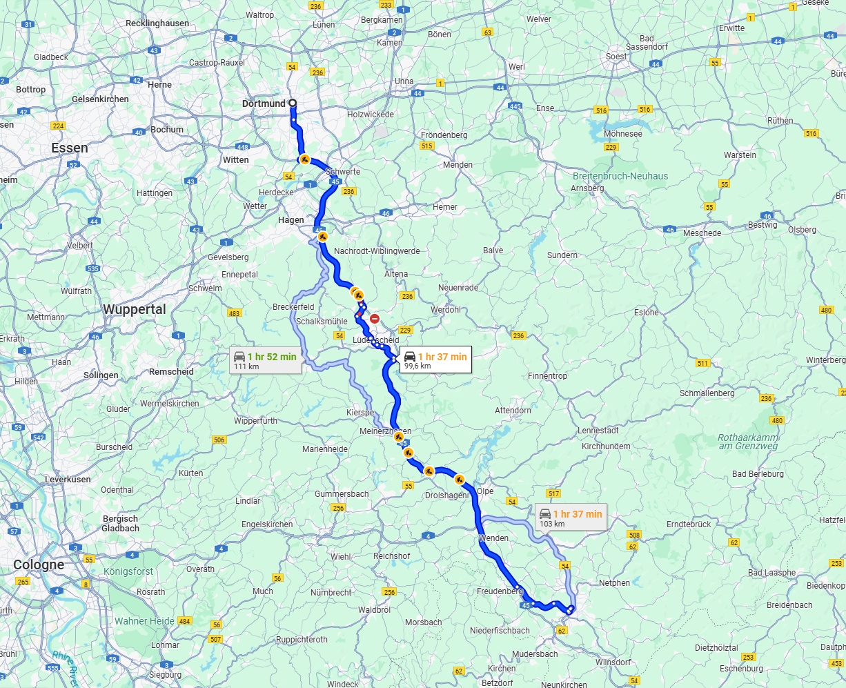 Anreise von Dortmund Zu Siegen Über via A45