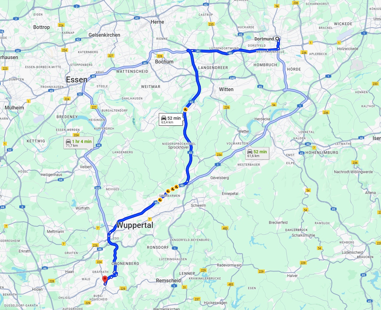 Anreise von Dortmund Zu Solingen Über via A43