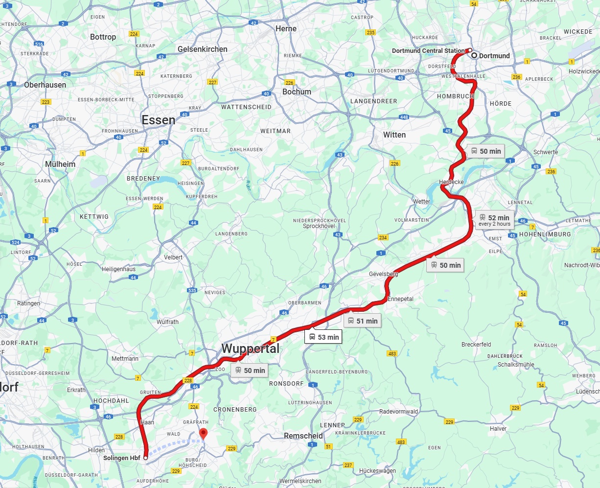 Anreise von Dortmund Zu Solingen Über 