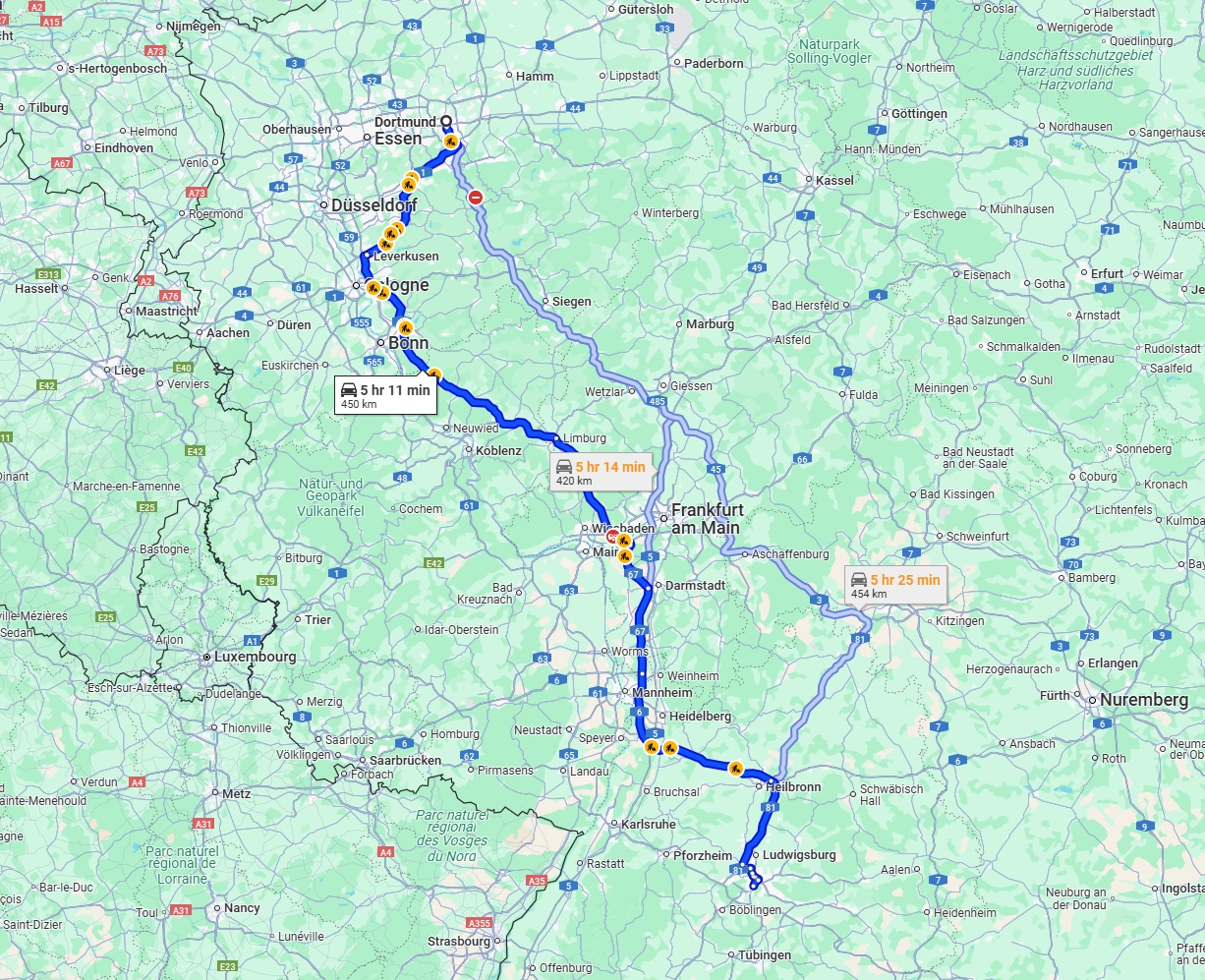 Anreise von Dortmund Zu Stuttgart Über via A3