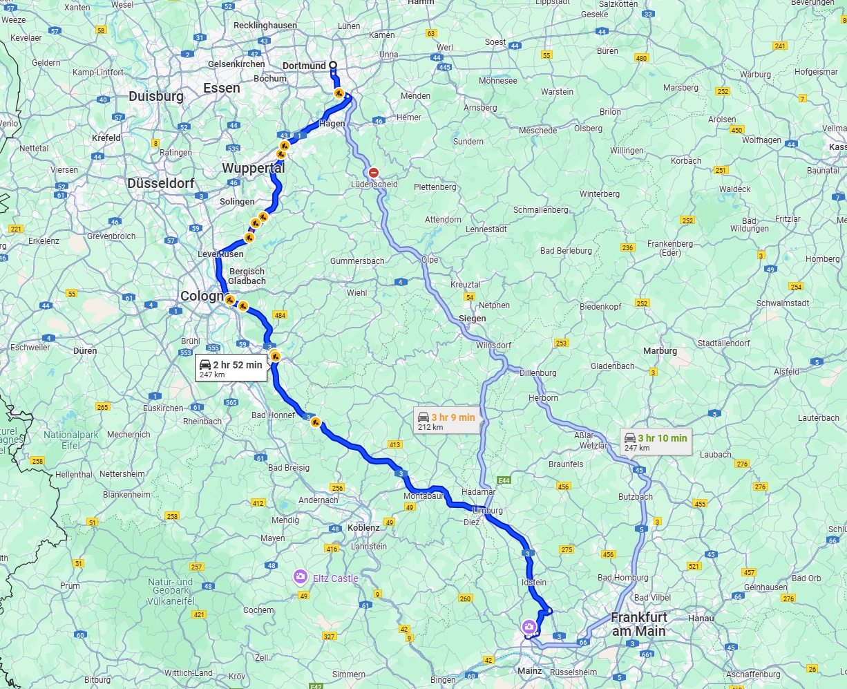 Anreise von Dortmund Zu Wiesbaden Über via A1 and A3